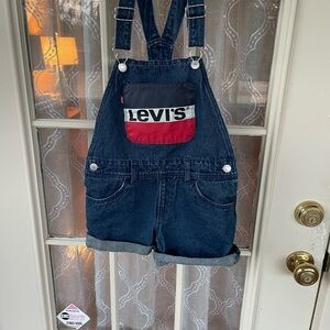 Levi’s Girls Denim Shortall Overalls Size 12 Reg | Classic Blue Jean Shortalls